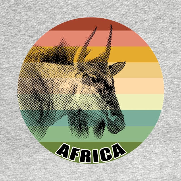 Blue Wildebeest Close-up on Vintage Retro Africa Sunset by scotch